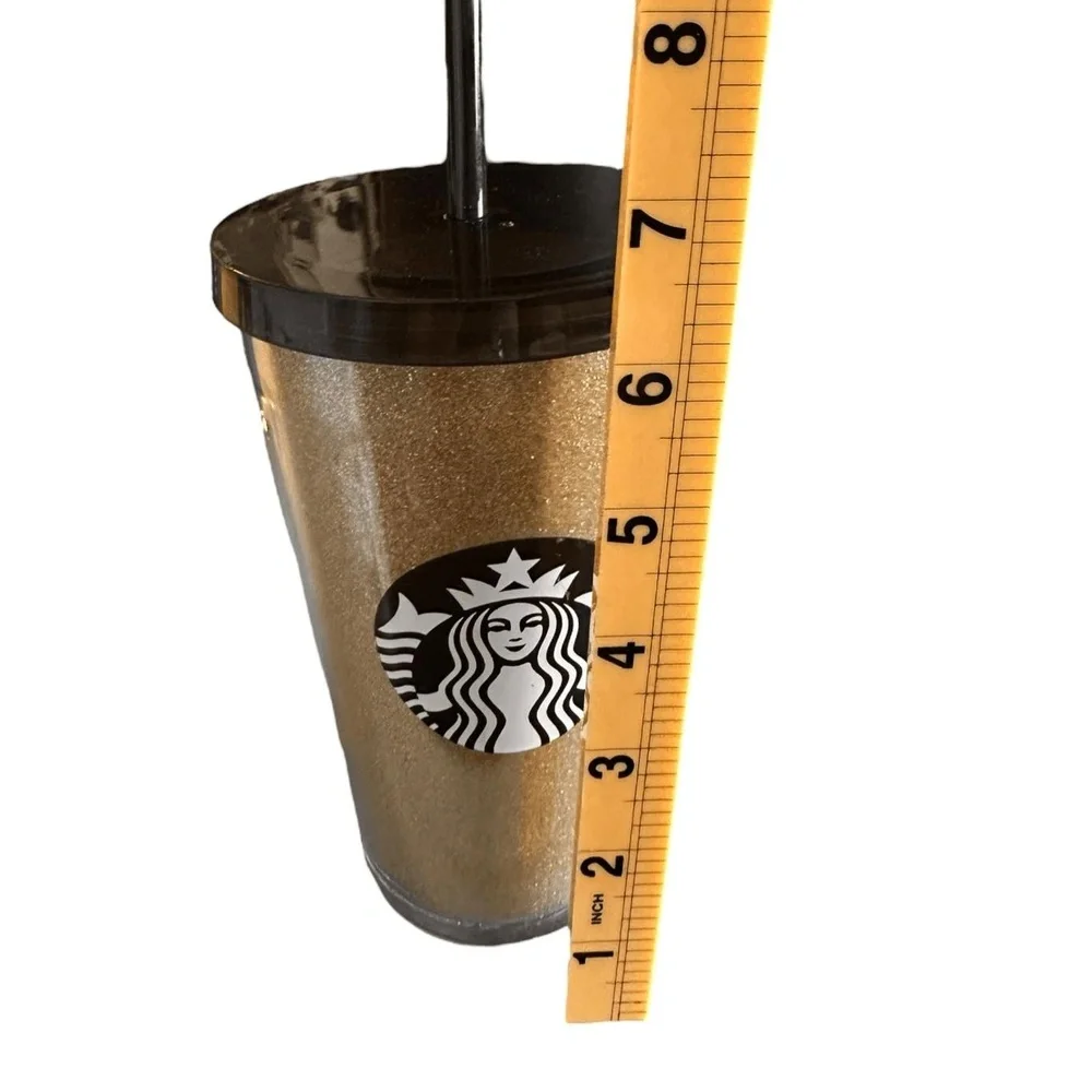 Starbucks Gold Glitter Cold Cup w/Black Logo Acrylic Tumbler - 16oz  ***Item: HH